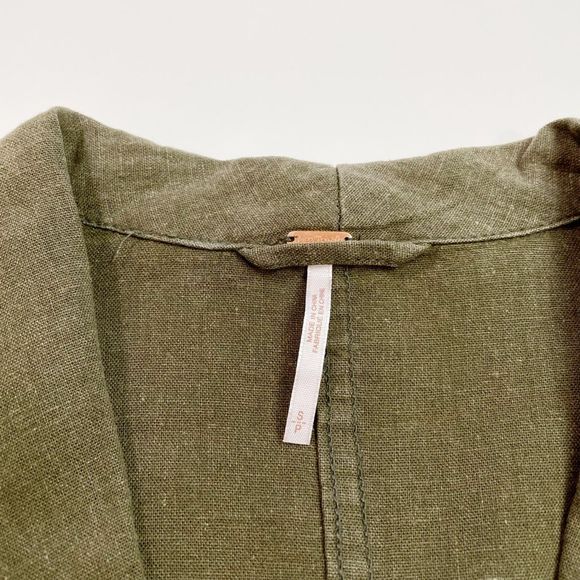 Free People Linen Blazer Shawl Collar Button Front Moss Khaki Green S NWT - Picture 8 of 10